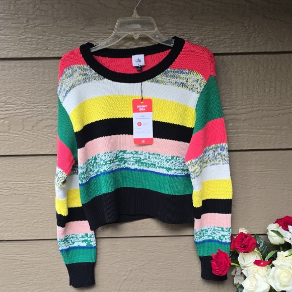 CAbi Pop Crop Pullover Multi-stripe Sweater Medium Nwt New M - Picture 3 of 8